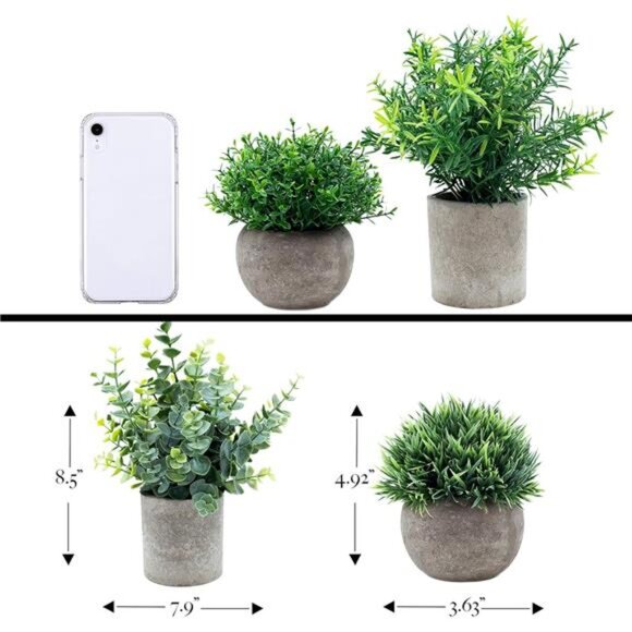 Artificial Plants for Home Decor Indoor.4 Mini Plants, Rosemary Faux Plant Decor - Picture 7 of 8